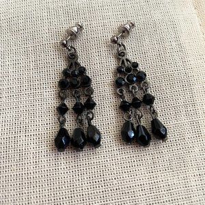 Black Crystal and Bead Silver-toned Earrings